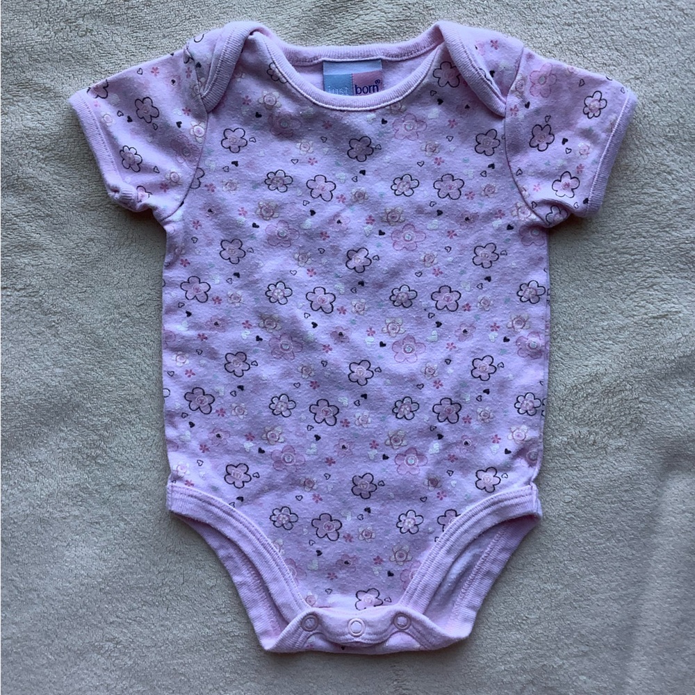Just Born Bodysuit pink with flowers 0 to 3 months 0-3M